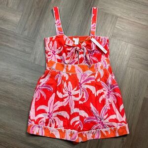 NWT House of Harlow‎ 1960 Berry Palm Romper Womens Medium Pink Orange Bow Boho